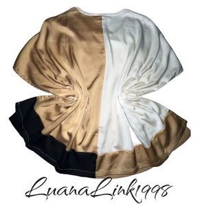 Cachê 3 ColorBlock Brown Creme Black scope neck blouse Medium